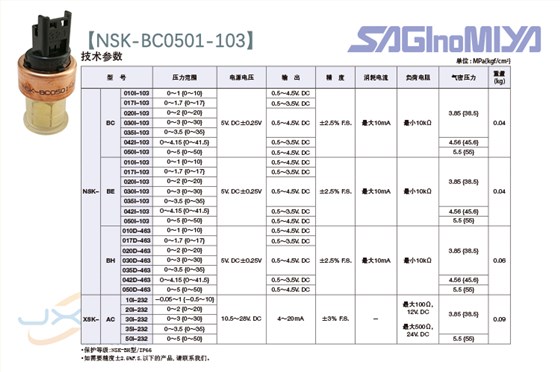 鹭宫压力传感器NSK-BC0501-103