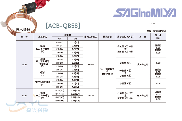 鹭宫隔膜式压力控制器ACB-QB58