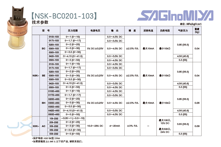 鹭宫压力传感器NSK-BC0201-103